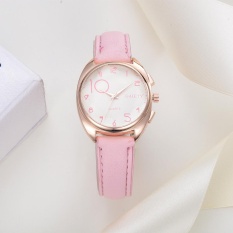 Wanita Fashion Kulit Band Analog QUARTZ Round Wrist Watch Watches Pink-Intl