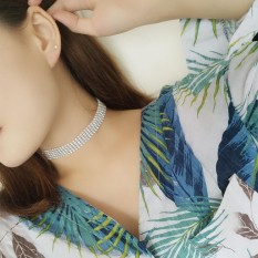 Wanita Penuh Berlian Imitasi Berlian Kristal Kalung Kalung Perhiasan Pernikahan-Intl