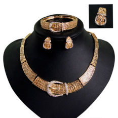 Wanita Emas Bridal Anting-Anting Kalung Cincin Gelang Perhiasan Set-Intl