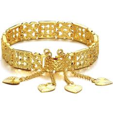 Wanita Emas Disepuh Gelang Rantai W/Charms Wedding Perhiasan Emas Plated Gelang Bangle W/Heart Hari Valentine Hadiah-0 Intl