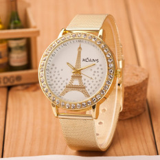 Wanita Ladies Crystal Tower Gold Stainless Steel Gelang Logam Jam Tangan Gold