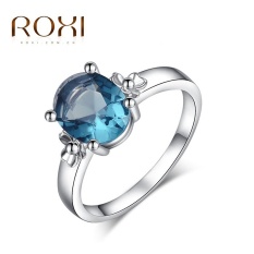 Wanita Mewah Korea Perak Jual Tren Gaya Kreatif Kepribadian Biru Berlian Cincin Retro Perhiasan Sederhana Zirkon Cincin Kristal Austria Asli ornamen Modis Pernikahan Klasik Pertunangan Cincin Kado Kualitas Terbaik Perhiasan-Internasional