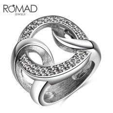 Wanita Mewah Barat Perak Jual Tren Punk Gaya Baja Yang Saling Terkait Cincin Retro Perhiasan Sederhana Zirkon Cincin Putih Asli hiasan Kristal Modis Klasik Pernikahan Cincin Pertunangan Kado Kualitas Terbaik Perhiasan-Internasional