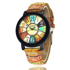 Wanita Pria Retro Pola Faux Kulit Jam Tangan Kuarsa Kayu Butir Jam Tangan Hadiah-Intl