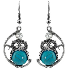 Wanita Owl Perhiasan Set Batu Alam Pendant Kalung Anting Antik Paduan Berlapis Perak Rantai Hadiah Warna: ERH-L21 Earrings-Intl