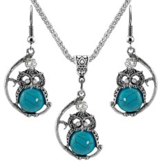 Wanita Owl Perhiasan Set Batu Alam Pendant Kalung Anting Antik Paduan Berlapis Perak Rantai Hadiah Warna: NTZ-L21 Suit-Intl
