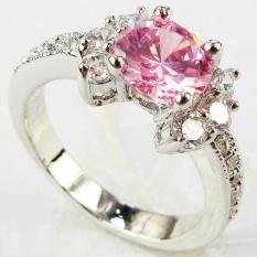 Wanita Pink Berlian Imitasi Crystal Princess Cincin untuk Keterlibatan Pernikahan Valentine Hadiah Perhiasan-Intl