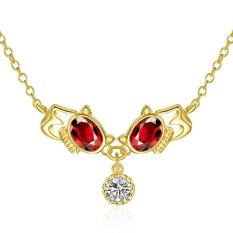 Wanita Getah Merah Kristal Kucing Melubangi Kalung Liontin Perhiasan Berlapiskan Emas Choker Chunky Pernyataan Tubuh Rantai Leher Kerah-Intl