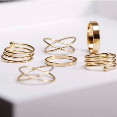6 Pcs Wanita Set Cincin Enam Keping Emas