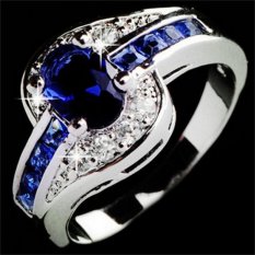 Women Safir Putih Emas Diisi Cincin Pertunangan Perhiasan Biru Ukuran 9-Intl