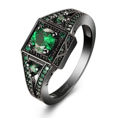 Wanita Square Cut Bermata Zirkon Ring (hijau)-Intl