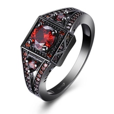 Wanita Square Cut Bermata Zirkon Ring (merah)-Intl
