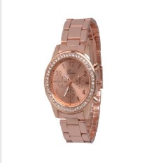 Wanita Kristal Antikarat Berlian Tali Jam Tangan Tiga Enam Pin Leisure Paduan Pointer Kuarsa Jam Tangan Mawar Emas