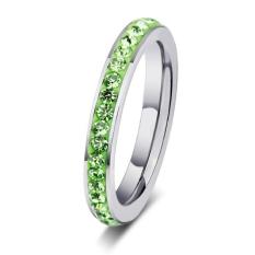 Women Titanium Cincin Baja Crystal Wedding Ring untuk Partai Hadiah (Hijau)-Intl