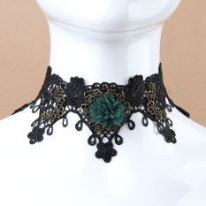 Wanita Vintage Lolita Gothic Black Lace Flower Necklace Palsu Collar Choker