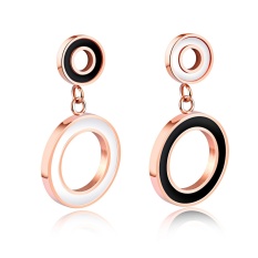 Wanita Hitam dan Putih Lingkaran Menjuntai Drop Anting-Anting Bedah Rose Dilapisi Emas Baja Anti Karat Anting Hoop 24 Mm-Internasional