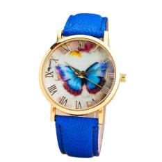 Womens Fashion Butterfly Style Kulit Band Analog QUARTZ Jam Tangan Biru Gratis Pengiriman-Intl