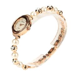 Wanita Wanita Anti Jam Tangan Anggun Anti-Air Pergelangan Tangan Jam Tangan Tali Gold Tali Putih Mutiara