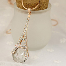 Womens Paris Menara Eiffel Transparan Crystal Ball Pendant Kalung Panjang-Intl