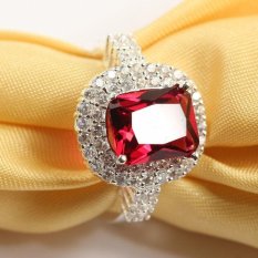 Wanita Ruby Gemstone Cincin Cincin Berlian Kristal untuk Pesta Pernikahan-Intl