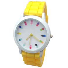 Wanita Silikon Kuarsa Jam Tangan Analog Kapsul Desain Skala Kuning