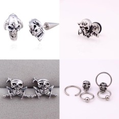 Kekuatan Luar Biasa 1 Pasang Seksi Gothic Punk Pria Wanita Anting Titanium Tengkorak Stud Earring Anti Alergi Titanium Earring Tengkorak Stud anting Panas-4-Internasional