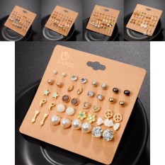 Kekuatan Luar Biasa Terbaru Berongga Ikatan Simpul Silang Anting-Anting Set Perhiasan Pesona Berlian Imitasi Mutiara Kristal Jantung Bunga-Multicolor-5-Internasional