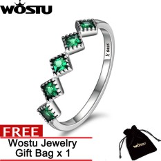Wostu Asli 925 Sterling Perak Elegance Persegi Geometris Zamrud Hijau Kesegaran Cincin untuk Wanita Pernikahan Perhiasan Hadiah ZBSCR097-Internasional