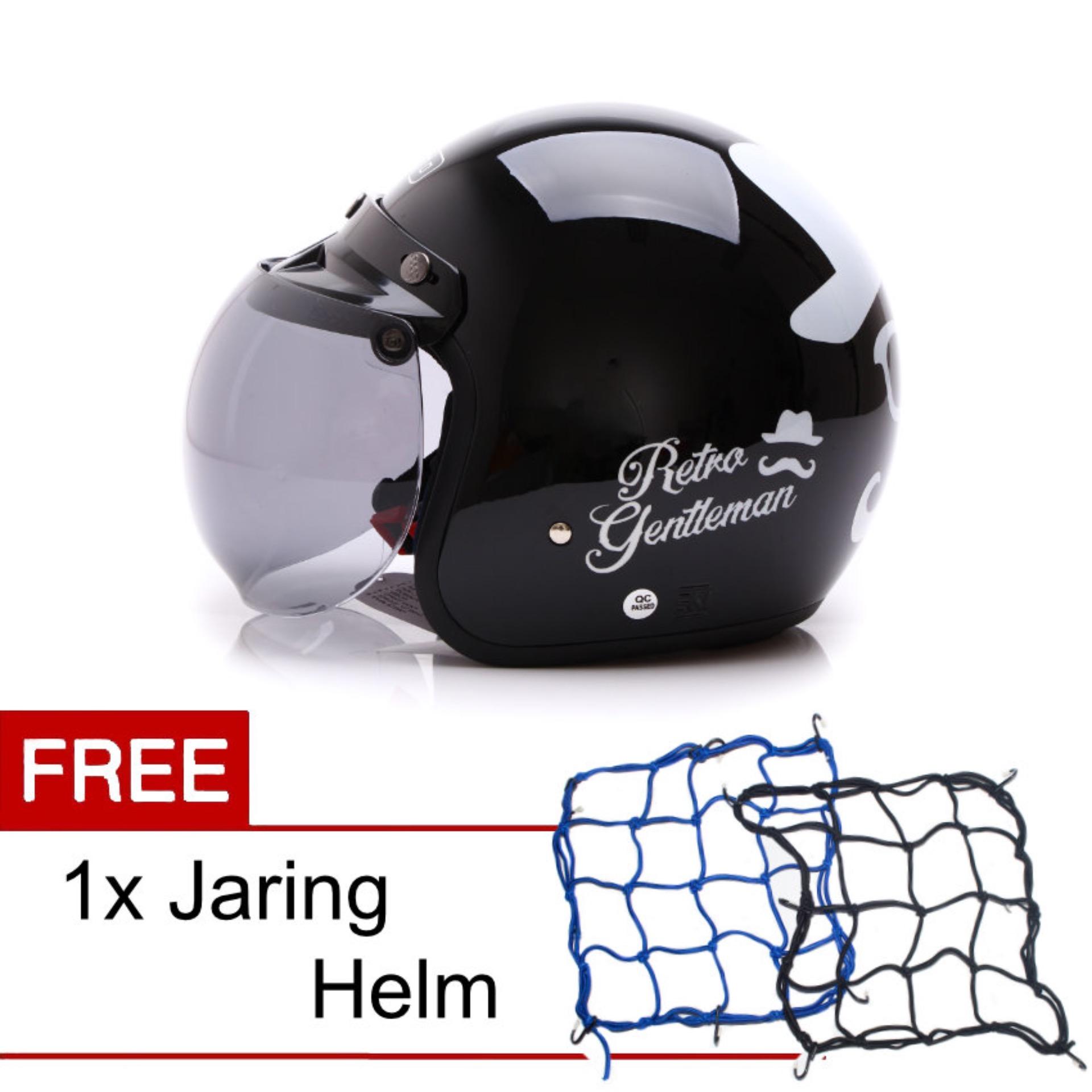 WTO Helmet Retro Bogo - Gentleman - Hitam + Promo Gratis Jaring Helm