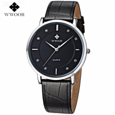 WWOOR Kasual 8811 Jam Tangan Tali Kulit - Klasik Tipis - Unisex Pria atau Wanita - Hitam