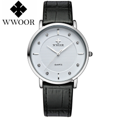 WWOOR Kasual 8811 Jam Tangan Tali Kulit - Klasik Tipis - Unisex Pria atau Wanita - Putih