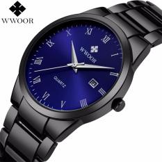 Wwoor 8830 Black - Jam Tangan Pria Kasual Disain Simple Gelang Rantai Hitam - Stainless