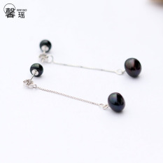 Xin Yao Anting Mutiara Rantai Anting S925 Rumbai Mutiara Hitam Perempuan