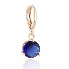 Yazilind Jual Hot Fashion Round Blue Crystal Berlian Imitasi Berlapis Emas Wanita Giwang Pesta Hadiah Perhiasan