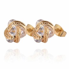 Yazilind Mulia Putih Bulat Bulat Kristal Rhinestone Emas Plated Anting Wanita Pesta Kuku Hadiah Perhiasan
