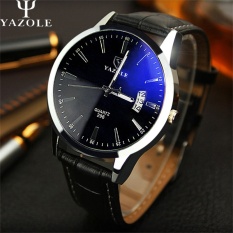 YAZOLE 296 Kualitas Merek Watch Pria Watches Male Clock Leather Strap QUARTZ Watch Wrist Kalender Tanggal Kuarsa-watch Hitam Biru-Intl