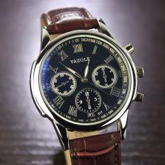Yazole 317 Jam Tangan Analog Leather Black Strap - Brown Dial