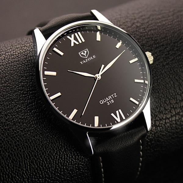 YAZOLE 318 Pria Sederhana Tahan Air Roman Watch Bisnis Watch Black-Intl