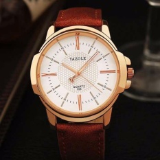 Yazole Jam Tangan Analog Pria Rockland YZ358 Strap Kulit Leather Elegan Formal Design Luxury Men Watch s8787 - Coklat Putih