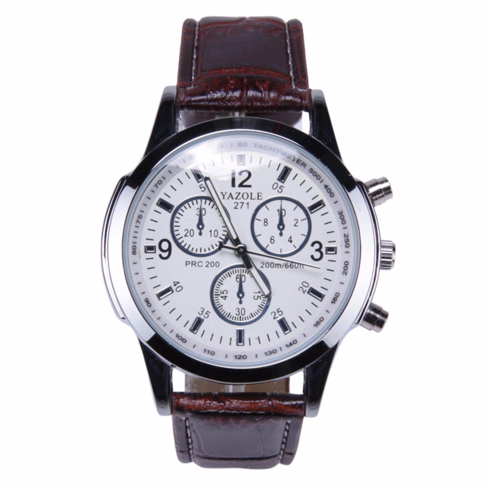 YAZOLE Jam Tangan Pria Casual Leather Strap Water Resistant 271 - Brown White