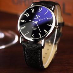 Yazole Jam Tangan Pria Fashion Casual Waterproof Quartz Analog Men Leather Watch - Black