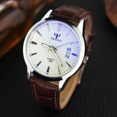 YAZOLE Kualitas Merek Watch Pria Watches Male Clock Leather Strap QUARTZ Watch Wrist Kalender Tanggal YZL296-Brown-Intl
