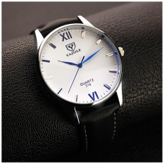 Yazole Roman Timbangan Bisnis Pria Belt Watch 318 Sabuk Hitam Putih Sisi-Intl