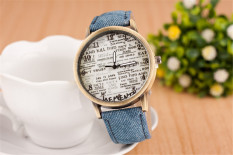 Yika Merek Fashion QUARTZ Watch Casual Letter Of Bahasa Inggris Cloth Tali Kulit Kartun Pria/Women Watch (Biru)