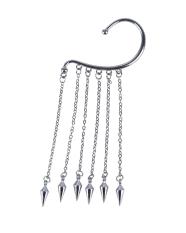 Yooc Spike Panjang Dangle Chain Tassel Hook Ear Bone Cuff Anting Jepit, SILVER