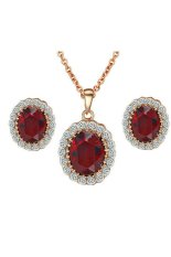Yoursfs Kate Middleton Diana Style Gemstone Stud Earring and Necklace Set Gold - intl