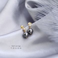 Z S925 Abu-abu Gelap Kecil Asli Elegan Mutiara Anting