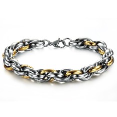 ZUNCLE Korea Fashion Sederhana Kepribadian Woven Titanium Baja Pria/Wanita Gelang (Perak + Emas)