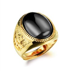 ZUNCLE Pria 18 KB Emas Berlapis Permata Besar Sekitar (Hitam)