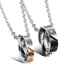 ZUNCLE Impor Swiss Bertatap Muka dengan Berlian Baja Titanium Liontin Kalung Hadiah Pasangan (Mawar Emas + Hitam)